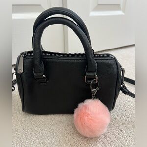 Little girls Black Handbag with Pink Pom Pom comes with top handle or cross body
